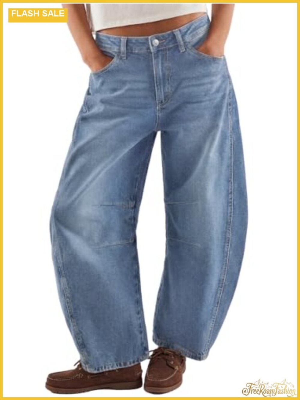 Women's High Rise Wide Leg Barrel Jeans with Slant Pockets
